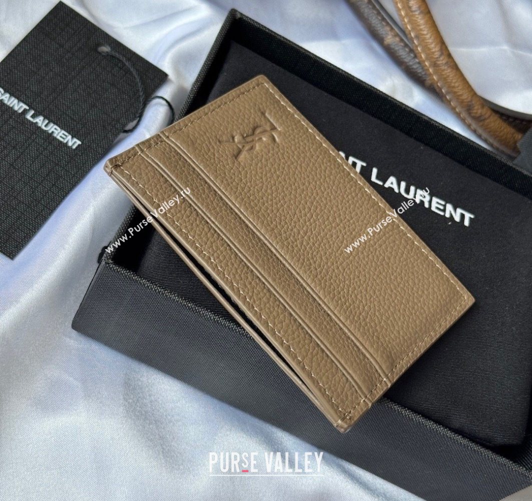 Saint Laurent Cassandre Shadow Card Case in Grained Leather Beige2 2025 687098 (YY-251120001)