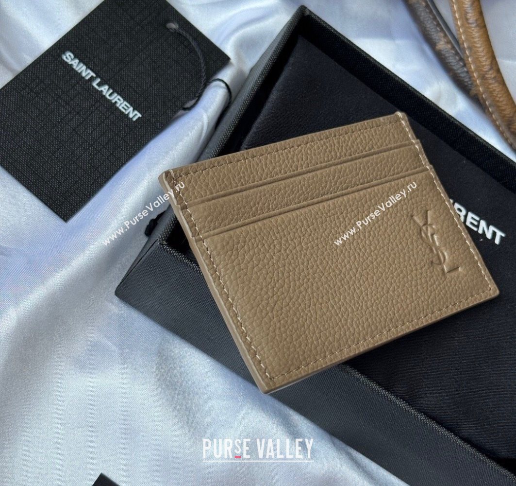 Saint Laurent Cassandre Shadow Card Case in Grained Leather Beige2 2025 687098 (YY-251120001)