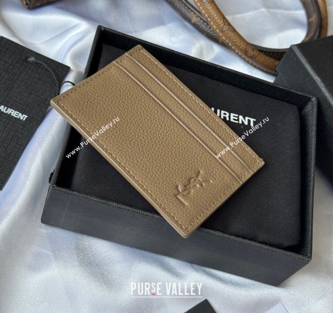 Saint Laurent Cassandre Shadow Card Case in Grained Leather Beige2 2025 687098 (YY-251120001)