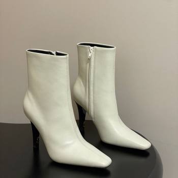 Saint Laurent Jill Heel Booties 10cm in Calfskin Leather White 2025 806674 (MD-251213023)