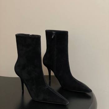 Saint Laurent Ashley Heel Booties 9.5cm in Suede Black 2025 809284 (MD-251213029)