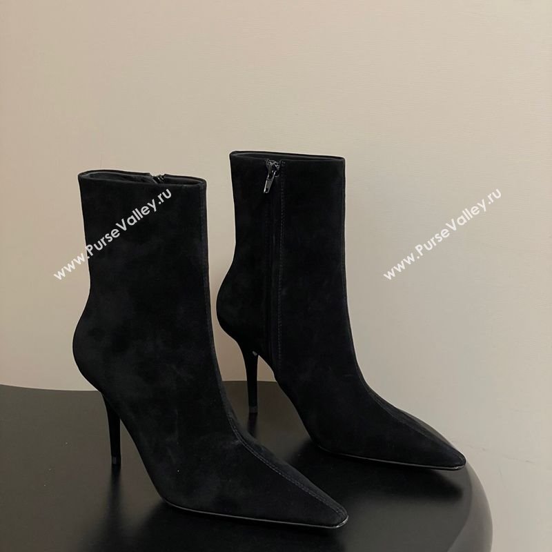 Saint Laurent Ashley Heel Booties 9.5cm in Suede Black 2025 809284 (MD-251213029)