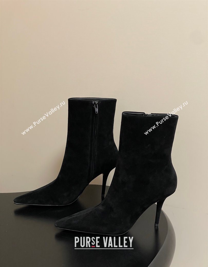 Saint Laurent Ashley Heel Booties 9.5cm in Suede Black 2025 809284 (MD-251213029)