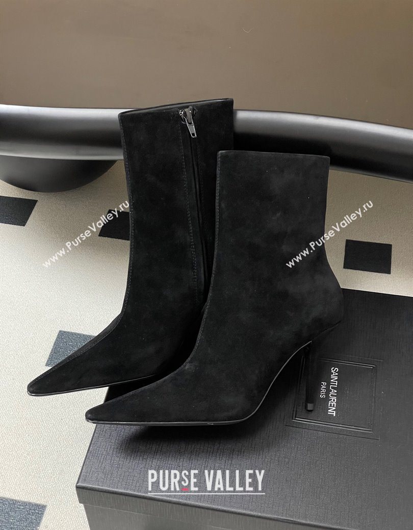 Saint Laurent Ashley Heel Booties 9.5cm in Suede Black 2025 809284 (MD-251213029)
