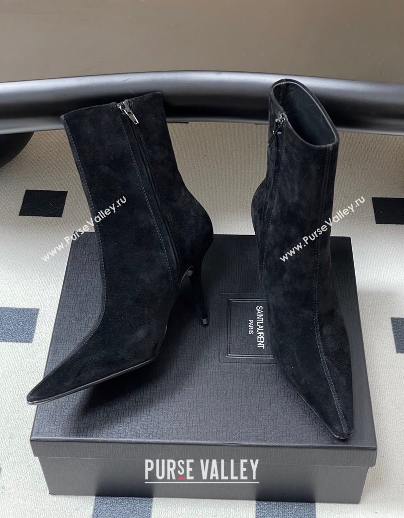 Saint Laurent Ashley Heel Booties 9.5cm in Suede Black 2025 809284 (MD-251213029)