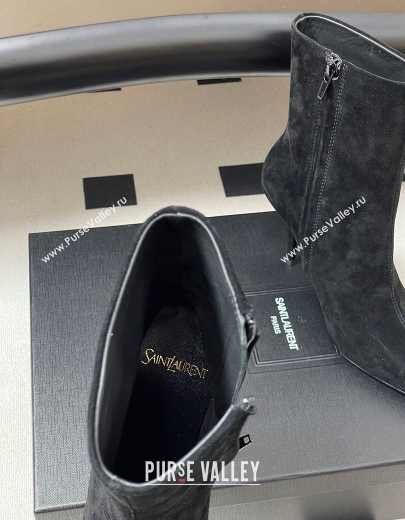 Saint Laurent Ashley Heel Booties 9.5cm in Suede Black 2025 809284 (MD-251213029)