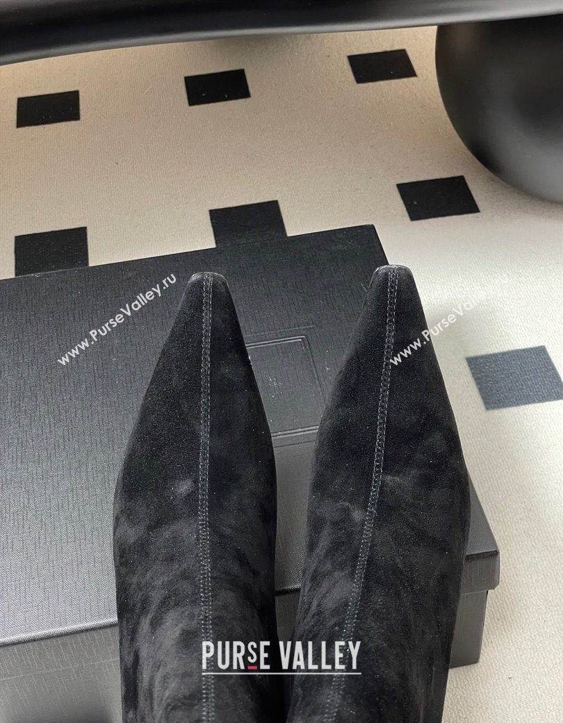 Saint Laurent Ashley Heel Booties 9.5cm in Suede Black 2025 809284 (MD-251213029)