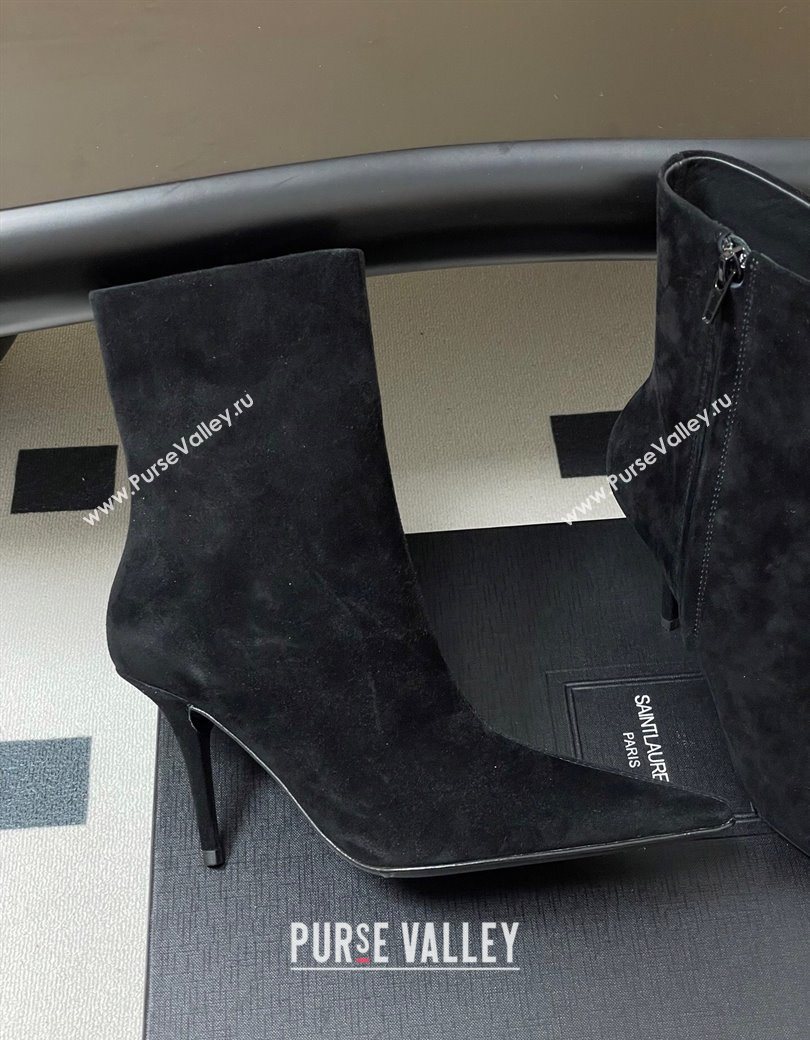 Saint Laurent Ashley Heel Booties 9.5cm in Suede Black 2025 809284 (MD-251213029)