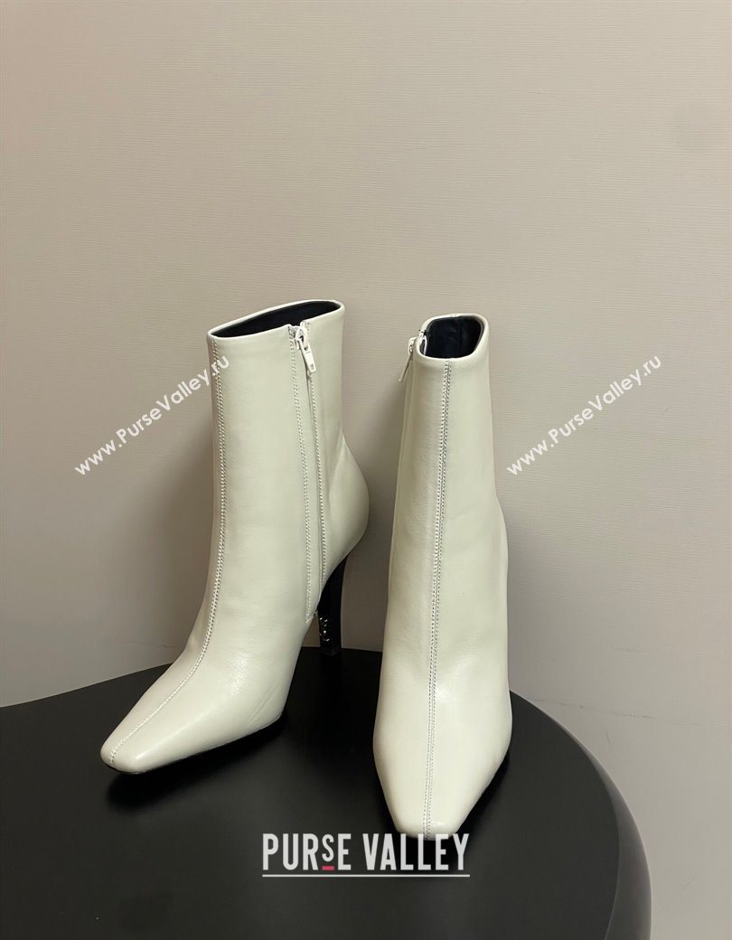 Saint Laurent Jill Heel Booties 10cm in Calfskin Leather White 2025 806674 (MD-251213023)