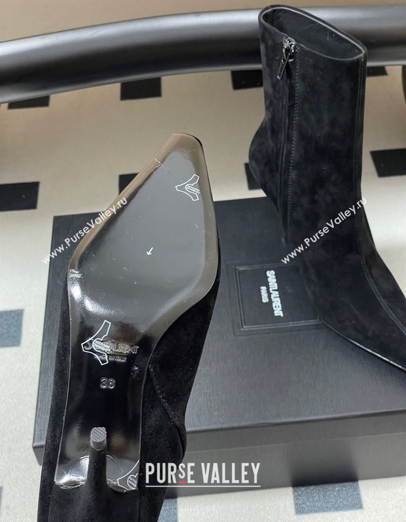 Saint Laurent Ashley Heel Booties 9.5cm in Suede Black 2025 809284 (MD-251213029)