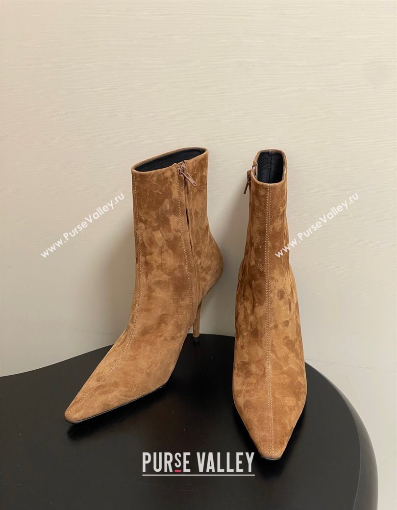 Saint Laurent Ashley Heel Booties 9.5cm in Suede Brown 2025 809284 (MD-251213030)