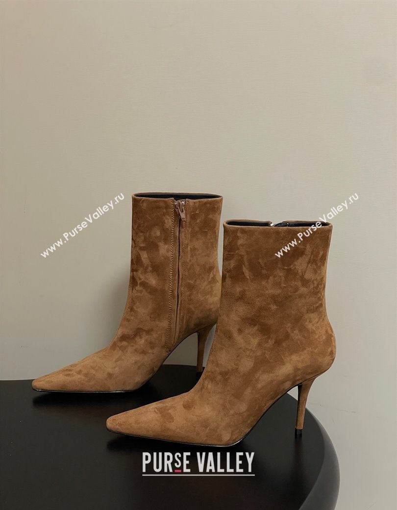 Saint Laurent Ashley Heel Booties 9.5cm in Suede Brown 2025 809284 (MD-251213030)