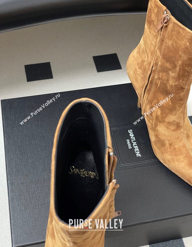Saint Laurent Ashley Heel Booties 9.5cm in Suede Brown 2025 809284 (MD-251213030)