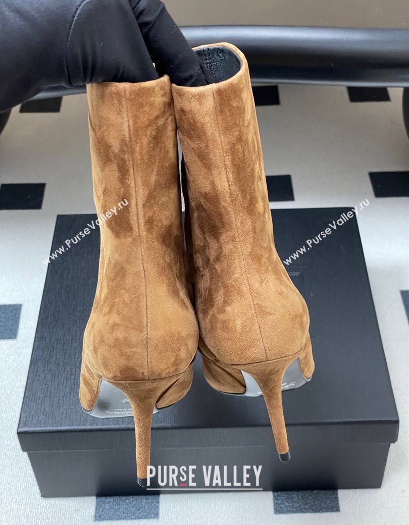 Saint Laurent Ashley Heel Booties 9.5cm in Suede Brown 2025 809284 (MD-251213030)