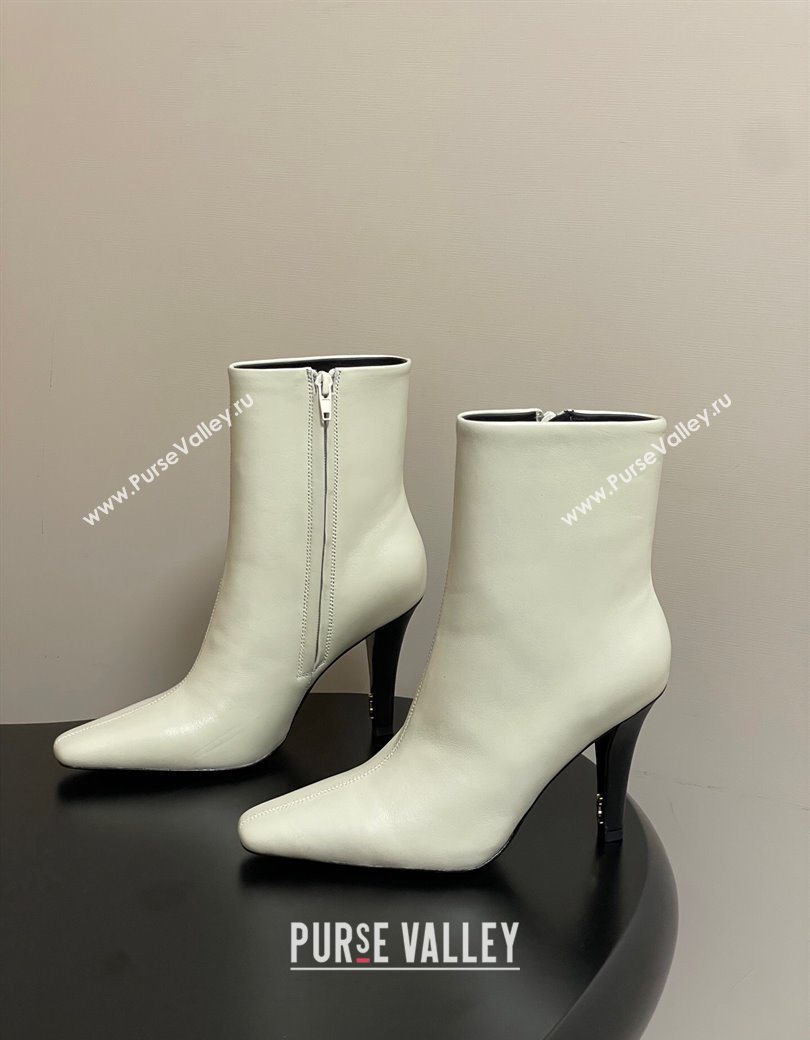 Saint Laurent Jill Heel Booties 10cm in Calfskin Leather White 2025 806674 (MD-251213023)