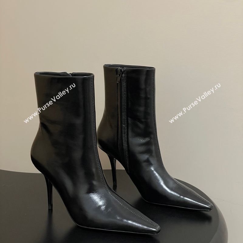 Saint Laurent Ashley Heel Booties 9.5cm in Shiny Leather Black 2025 809284 (MD-251213033)
