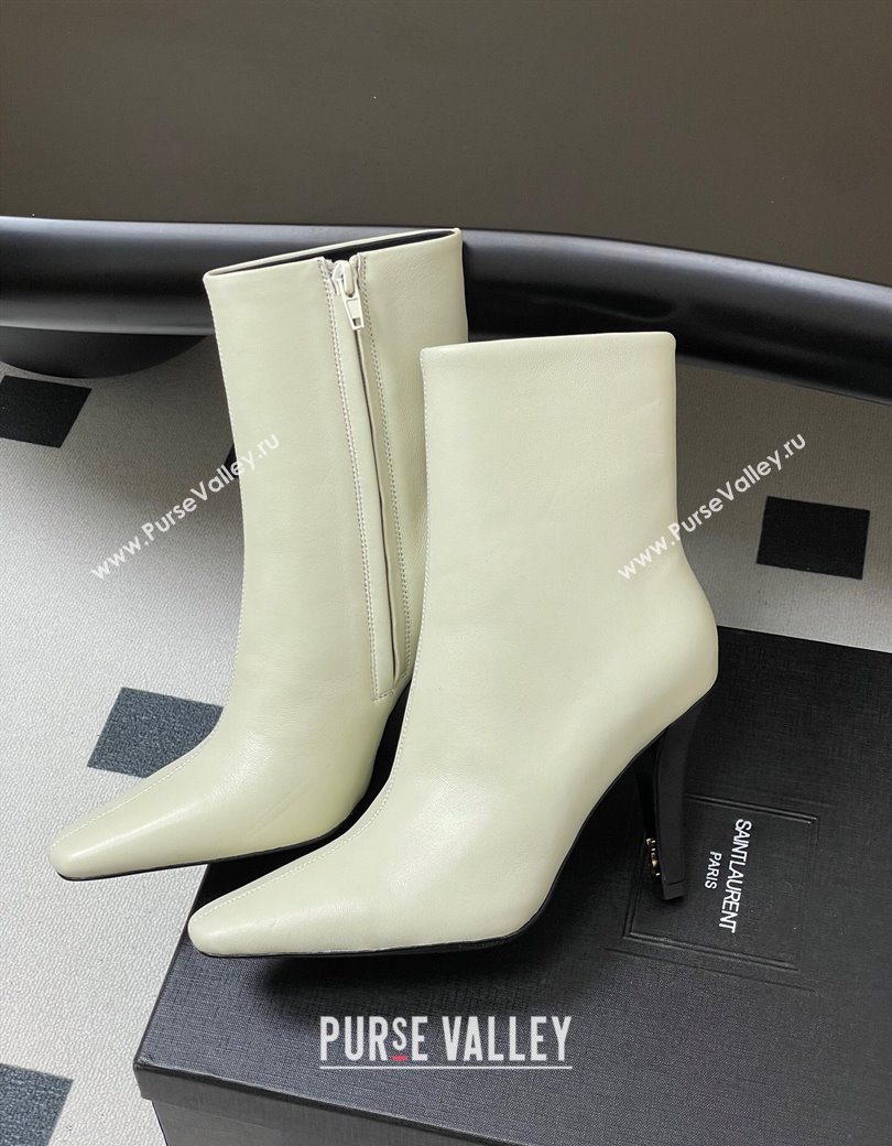 Saint Laurent Jill Heel Booties 10cm in Calfskin Leather White 2025 806674 (MD-251213023)