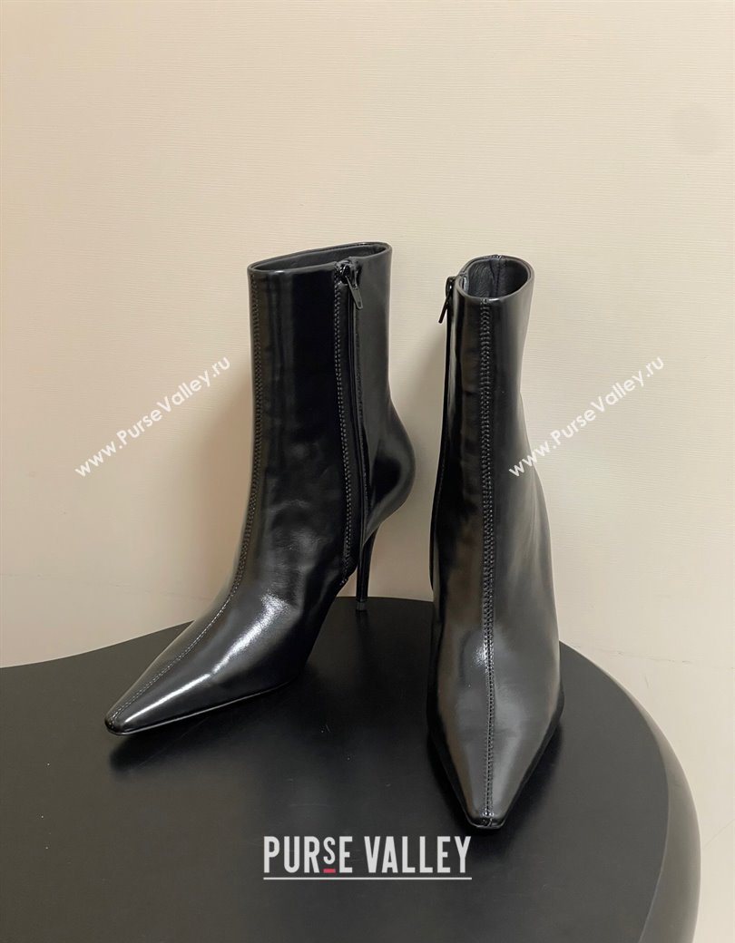 Saint Laurent Ashley Heel Booties 9.5cm in Shiny Leather Black 2025 809284 (MD-251213033)