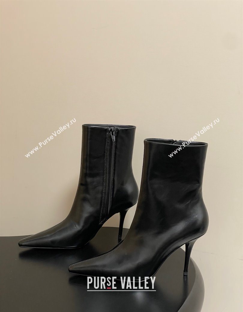 Saint Laurent Ashley Heel Booties 9.5cm in Shiny Leather Black 2025 809284 (MD-251213033)