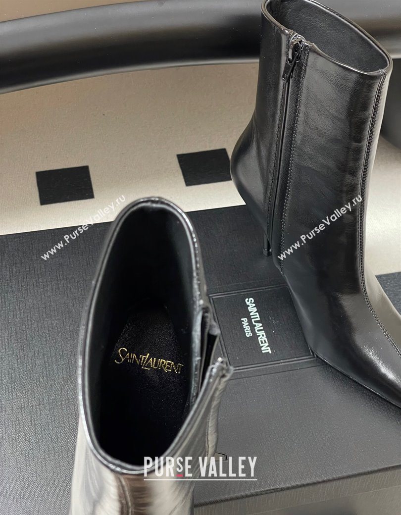 Saint Laurent Ashley Heel Booties 9.5cm in Shiny Leather Black 2025 809284 (MD-251213033)
