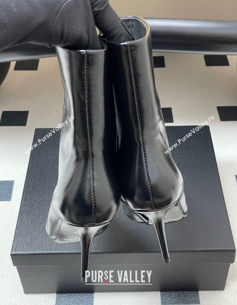 Saint Laurent Ashley Heel Booties 9.5cm in Shiny Leather Black 2025 809284 (MD-251213033)