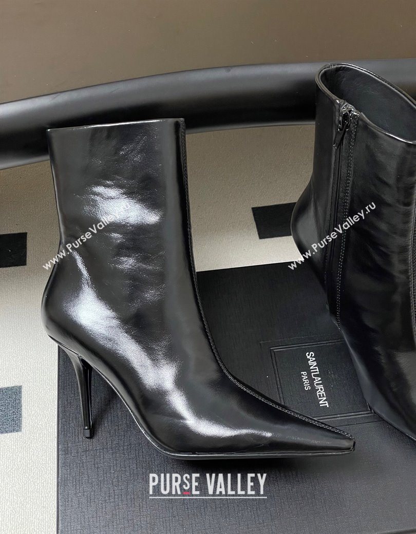 Saint Laurent Ashley Heel Booties 9.5cm in Shiny Leather Black 2025 809284 (MD-251213033)