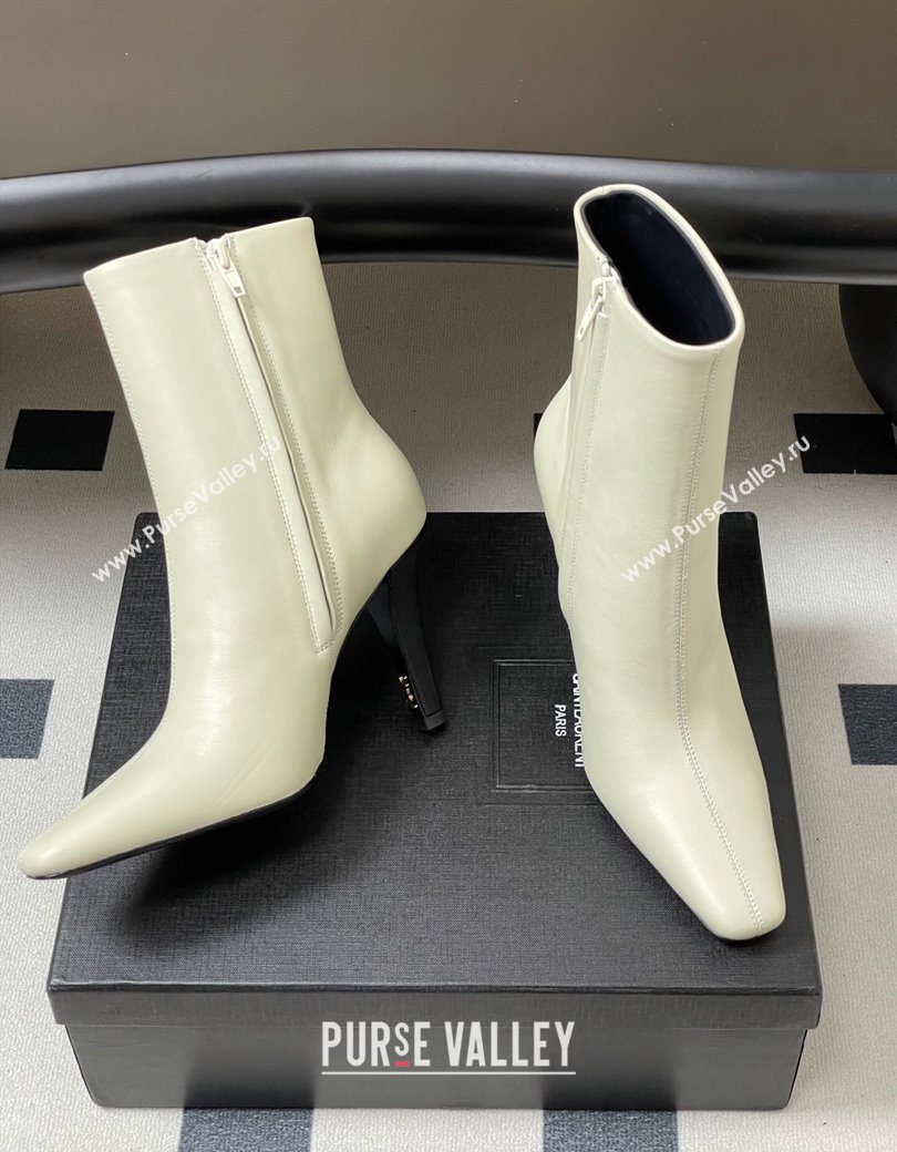 Saint Laurent Jill Heel Booties 10cm in Calfskin Leather White 2025 806674 (MD-251213023)