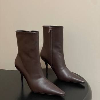 Saint Laurent Ashley Heel Booties 9.5cm in Calfskin Leather Dark Brown 2025 809284 (MD-251213035)
