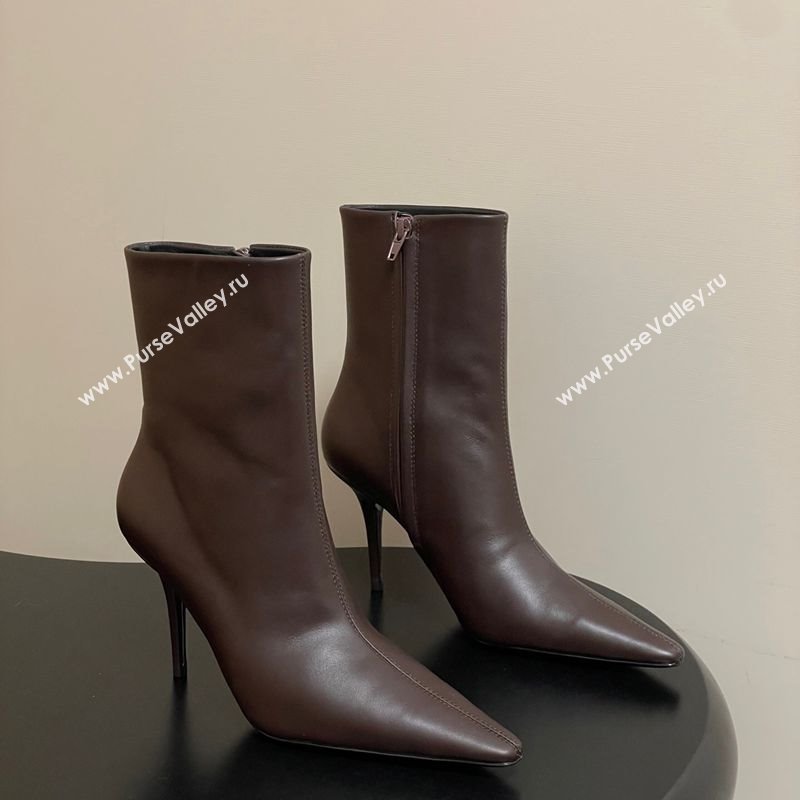 Saint Laurent Ashley Heel Booties 9.5cm in Calfskin Leather Dark Brown 2025 809284 (MD-251213035)