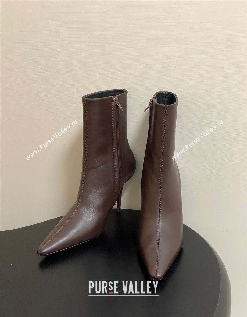 Saint Laurent Ashley Heel Booties 9.5cm in Calfskin Leather Dark Brown 2025 809284 (MD-251213035)