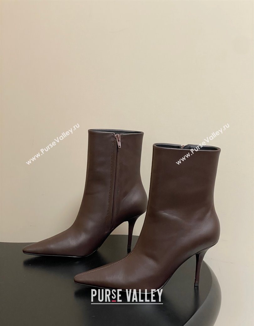 Saint Laurent Ashley Heel Booties 9.5cm in Calfskin Leather Dark Brown 2025 809284 (MD-251213035)