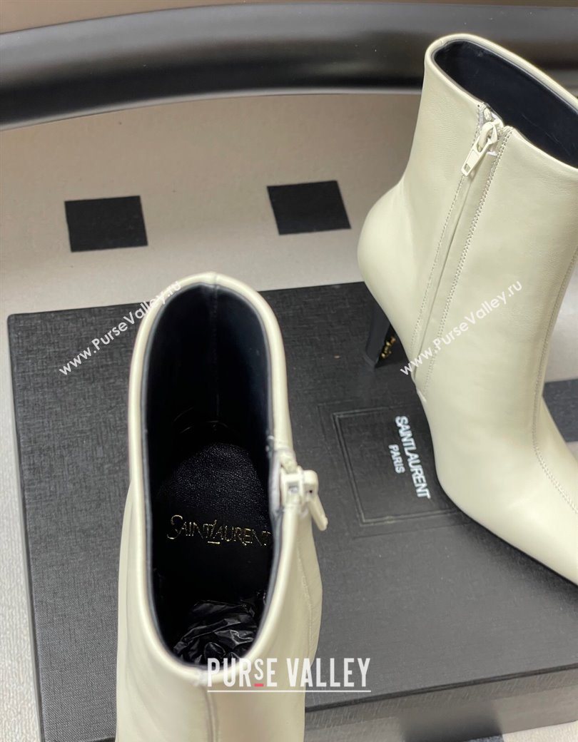 Saint Laurent Jill Heel Booties 10cm in Calfskin Leather White 2025 806674 (MD-251213023)