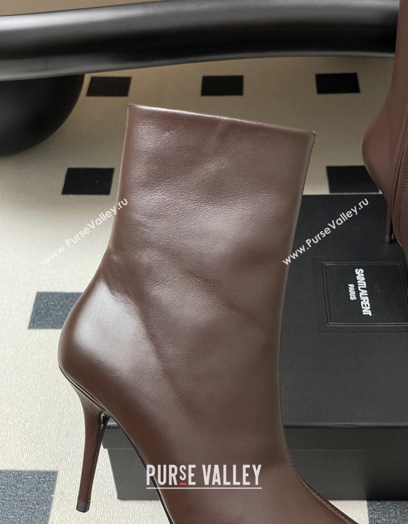 Saint Laurent Ashley Heel Booties 9.5cm in Calfskin Leather Dark Brown 2025 809284 (MD-251213035)