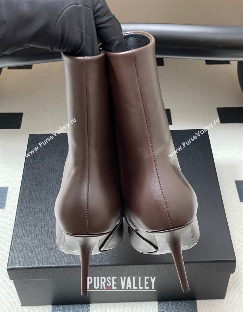 Saint Laurent Ashley Heel Booties 9.5cm in Calfskin Leather Dark Brown 2025 809284 (MD-251213035)