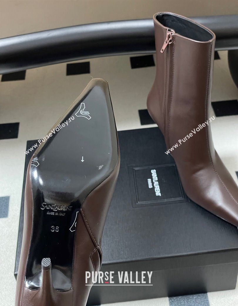 Saint Laurent Ashley Heel Booties 9.5cm in Calfskin Leather Dark Brown 2025 809284 (MD-251213035)