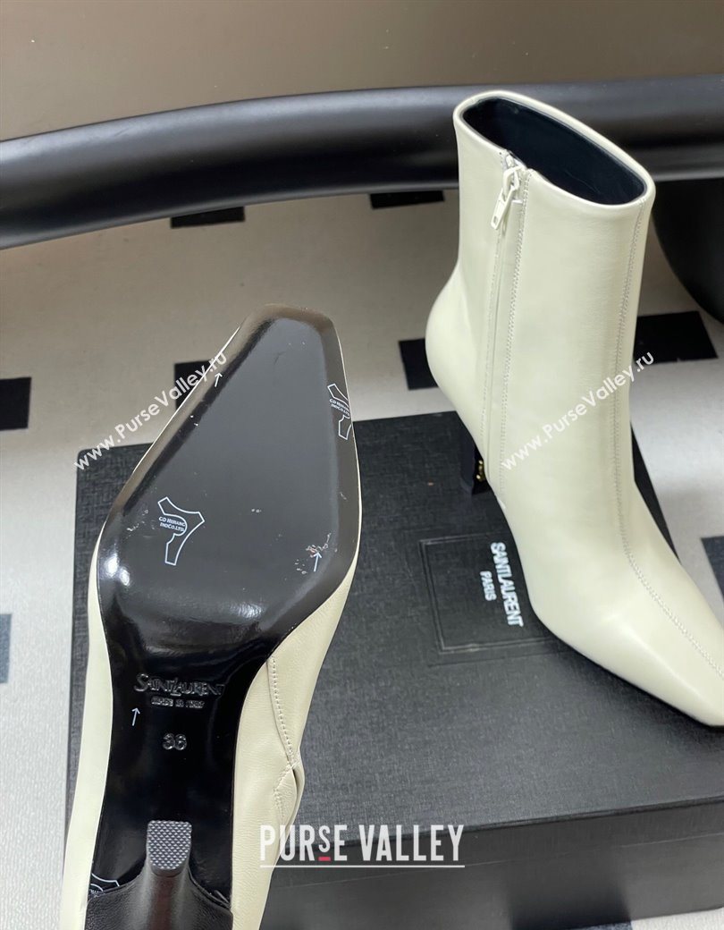 Saint Laurent Jill Heel Booties 10cm in Calfskin Leather White 2025 806674 (MD-251213023)