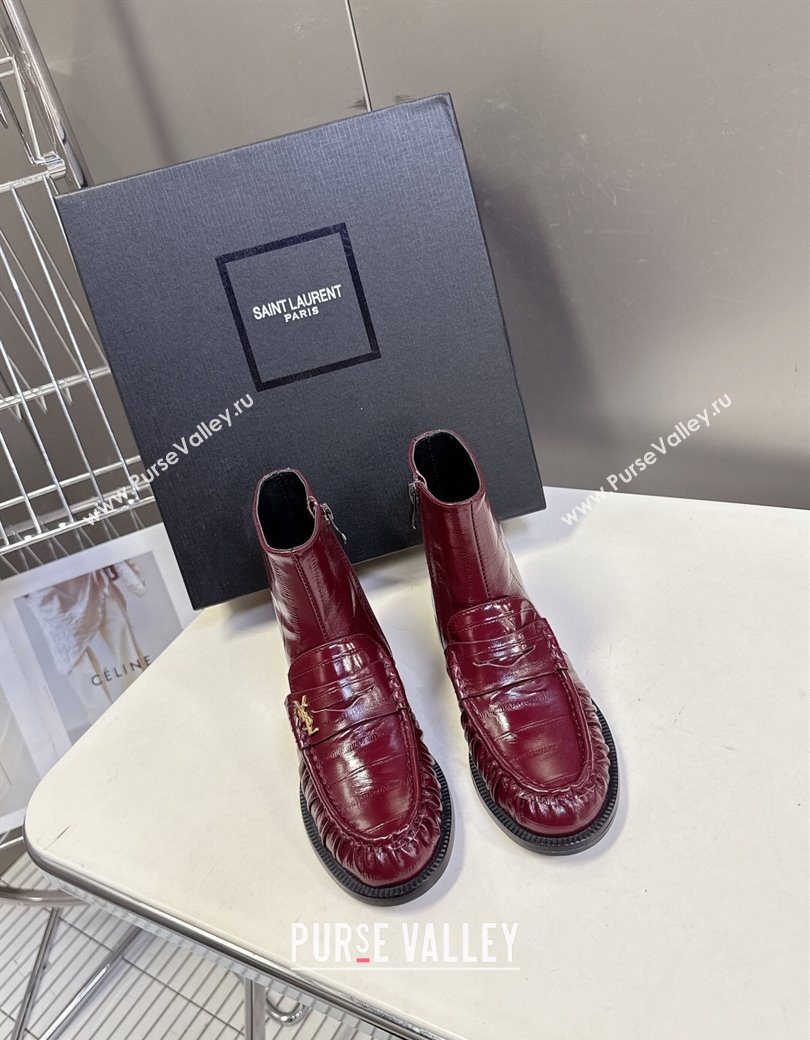 Saint Laurent Le Flat Booties in Eel Embossed Leather Red 2025 YSL121301 (MD-251213037)