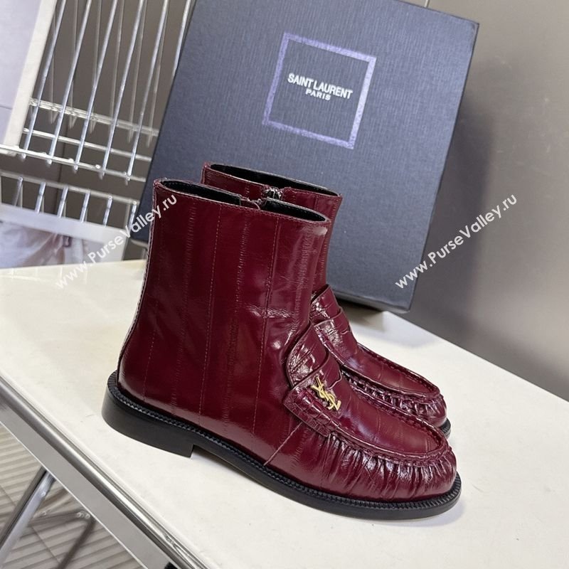 Saint Laurent Le Flat Booties in Eel Embossed Leather Red 2025 YSL121301 (MD-251213037)