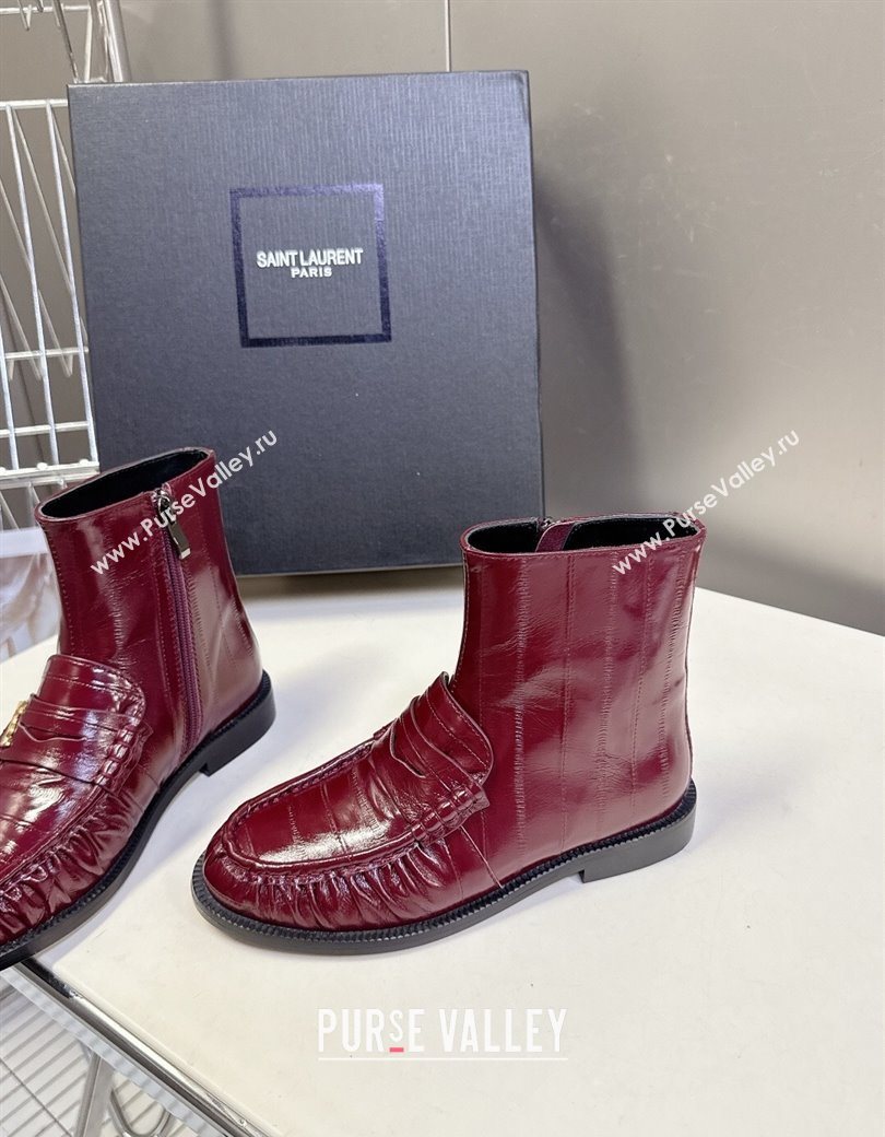Saint Laurent Le Flat Booties in Eel Embossed Leather Red 2025 YSL121301 (MD-251213037)