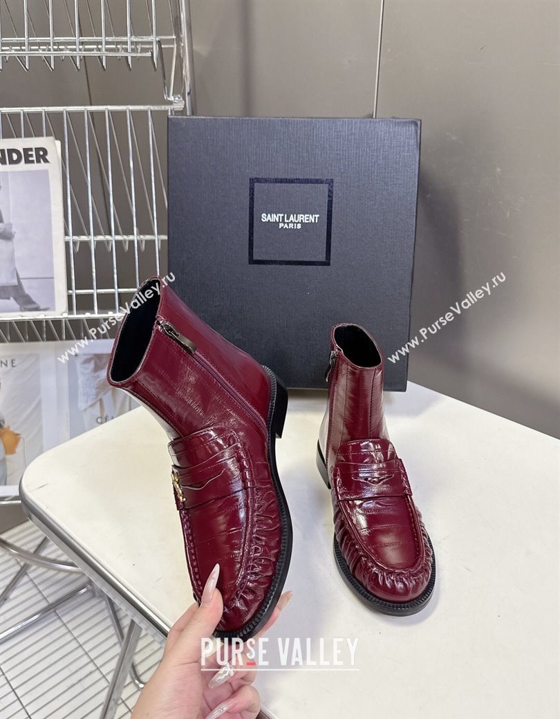 Saint Laurent Le Flat Booties in Eel Embossed Leather Red 2025 YSL121301 (MD-251213037)