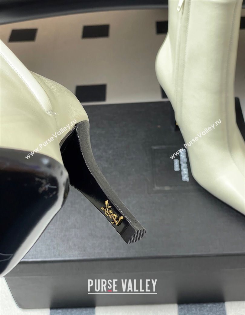 Saint Laurent Jill Heel Booties 10cm in Calfskin Leather White 2025 806674 (MD-251213023)