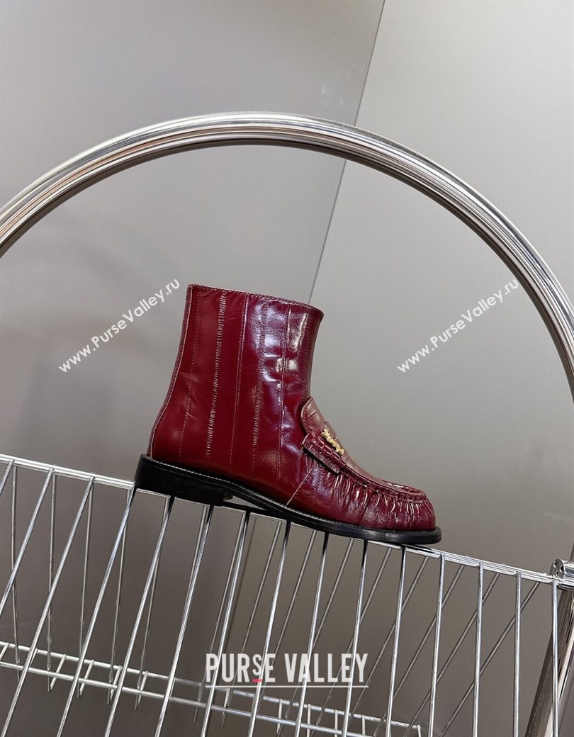 Saint Laurent Le Flat Booties in Eel Embossed Leather Red 2025 YSL121301 (MD-251213037)