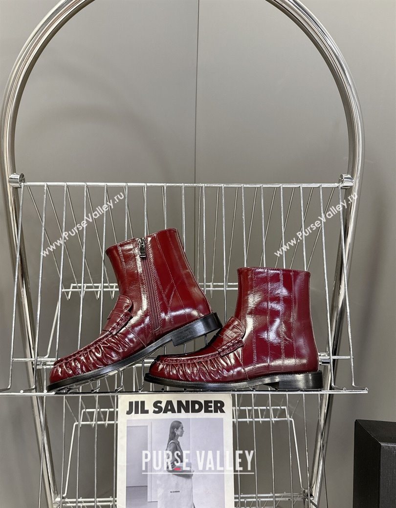 Saint Laurent Le Flat Booties in Eel Embossed Leather Red 2025 YSL121301 (MD-251213037)