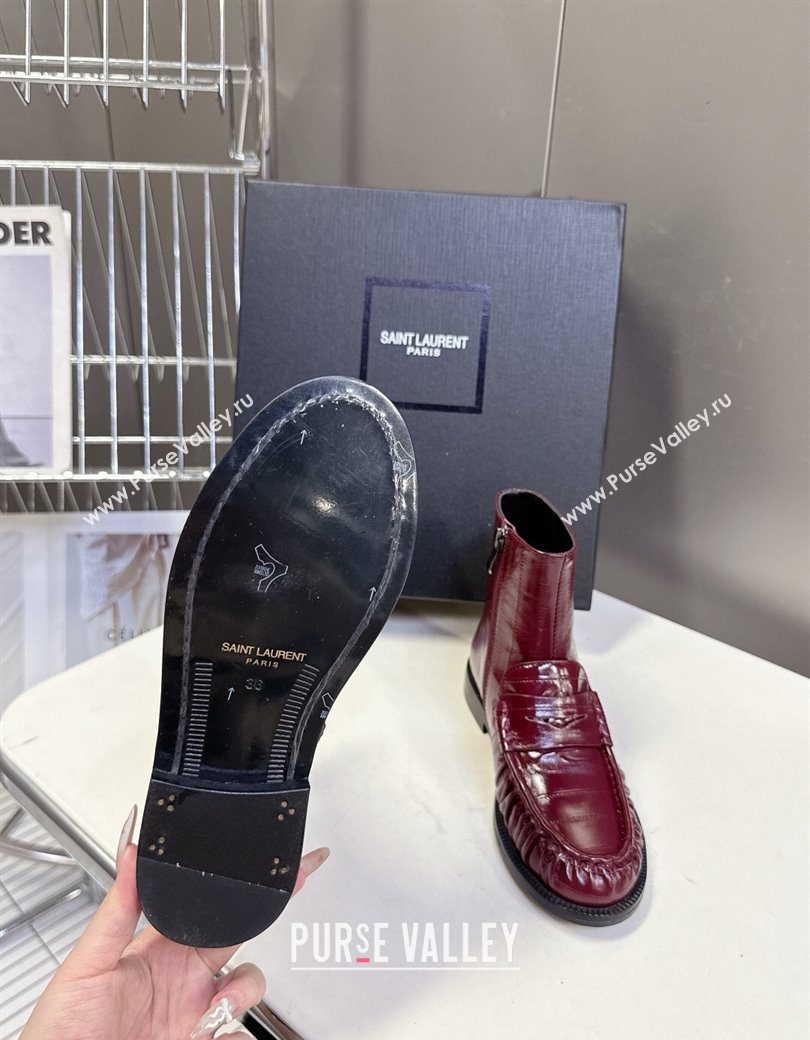Saint Laurent Le Flat Booties in Eel Embossed Leather Red 2025 YSL121301 (MD-251213037)