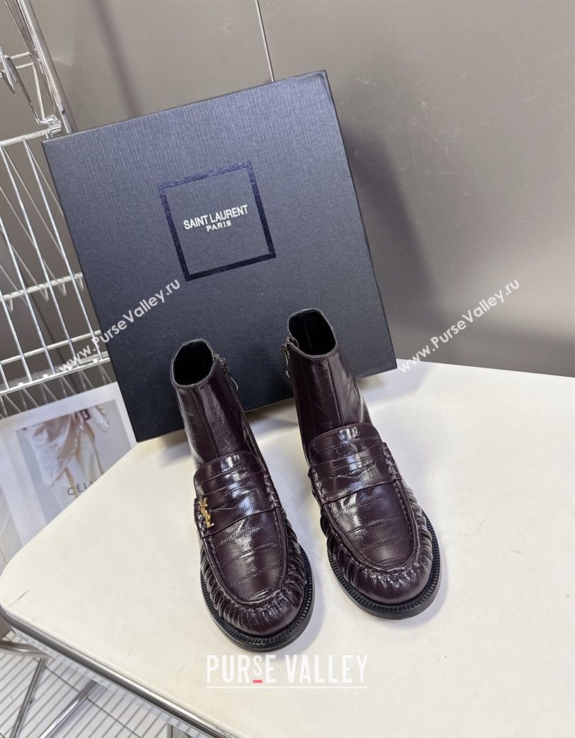 Saint Laurent Le Flat Booties in Eel Embossed Leather Dark Brown 2025 YSL121301 (MD-251213038)