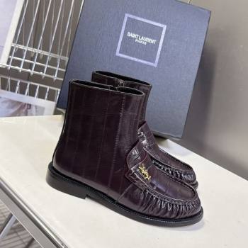 Saint Laurent Le Flat Booties in Eel Embossed Leather Dark Brown 2025 YSL121301 (MD-251213038)