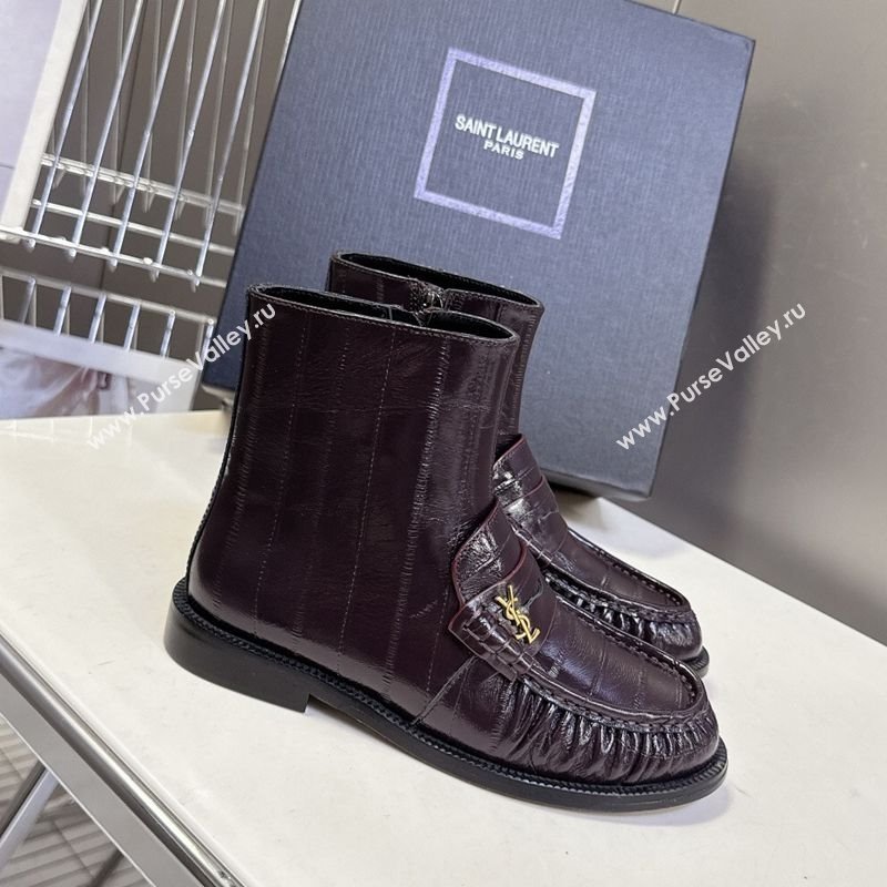 Saint Laurent Le Flat Booties in Eel Embossed Leather Dark Brown 2025 YSL121301 (MD-251213038)