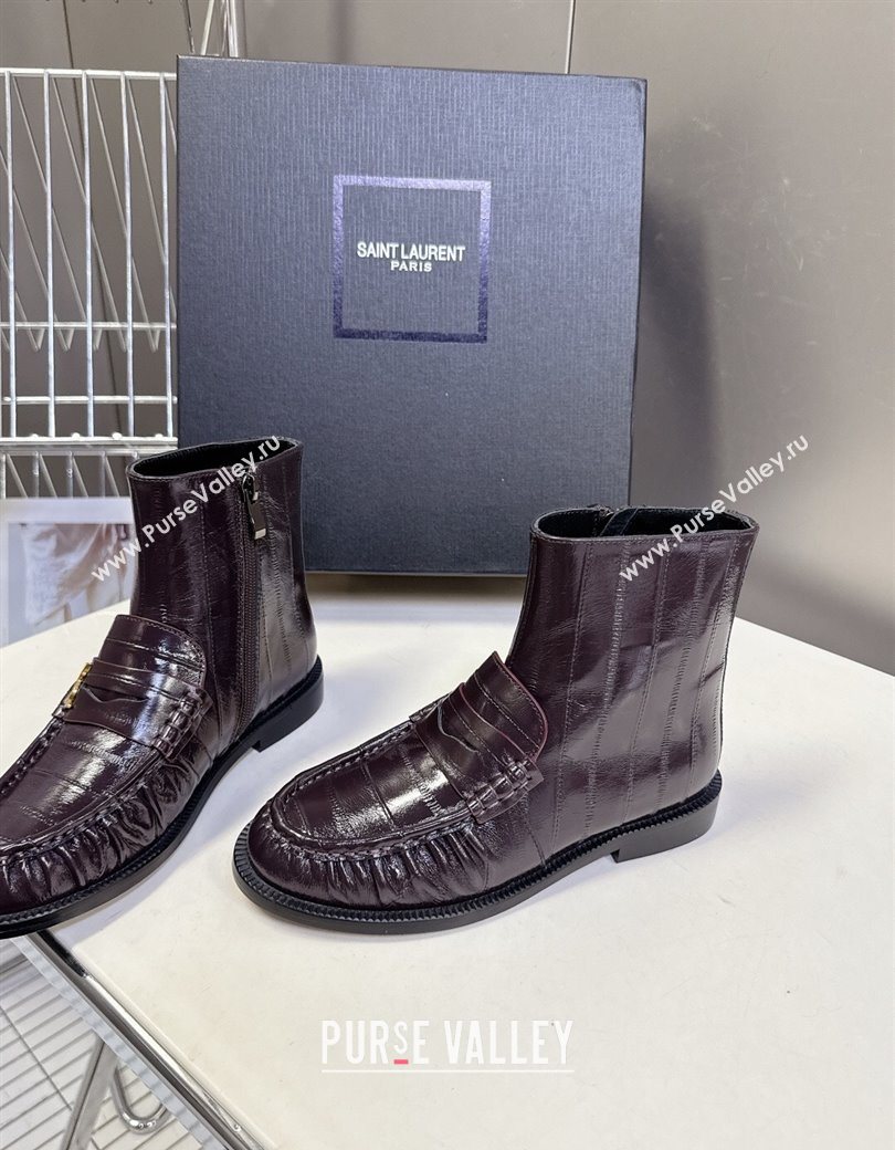 Saint Laurent Le Flat Booties in Eel Embossed Leather Dark Brown 2025 YSL121301 (MD-251213038)