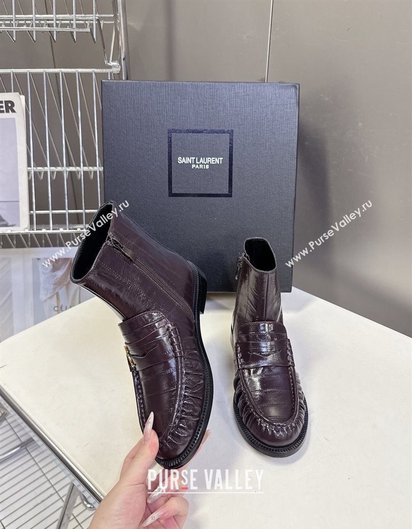Saint Laurent Le Flat Booties in Eel Embossed Leather Dark Brown 2025 YSL121301 (MD-251213038)