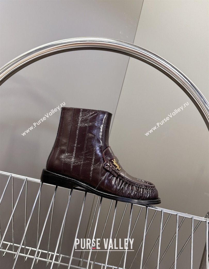 Saint Laurent Le Flat Booties in Eel Embossed Leather Dark Brown 2025 YSL121301 (MD-251213038)